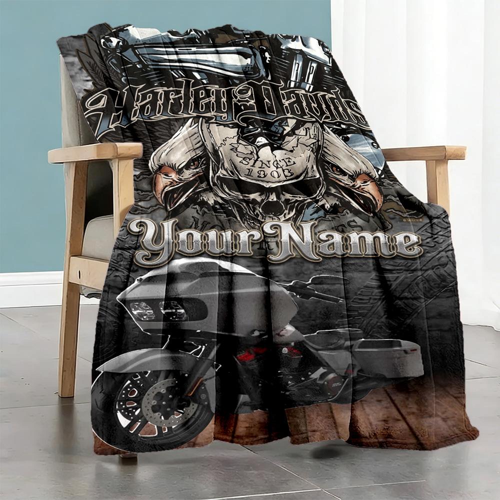 Harley-davidson Motorcycles Personalized Text Blanket Multi-purpose Personalized Blanket Comfortable for Livingroom Chair Bed Sofa for All Occasions