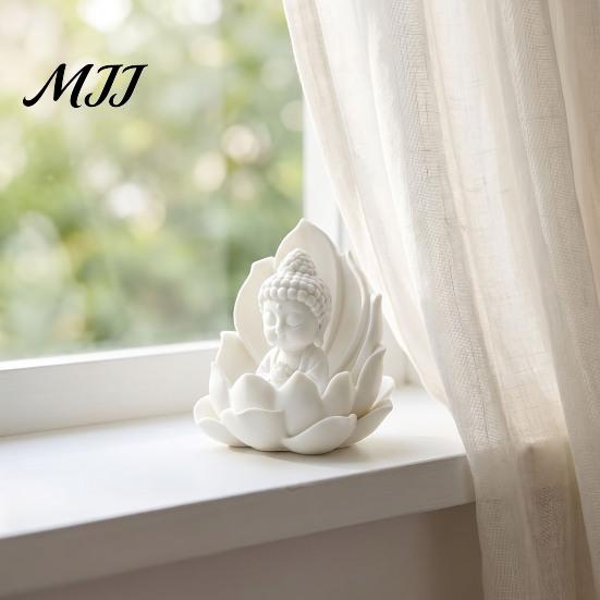 Compact Buddha Statue for Car 3D Printed Mini on Lotus, Sitting Figurine, Meditation Zen Spiritual Ornament Dashboard, Desk, Entryway, Tea Room