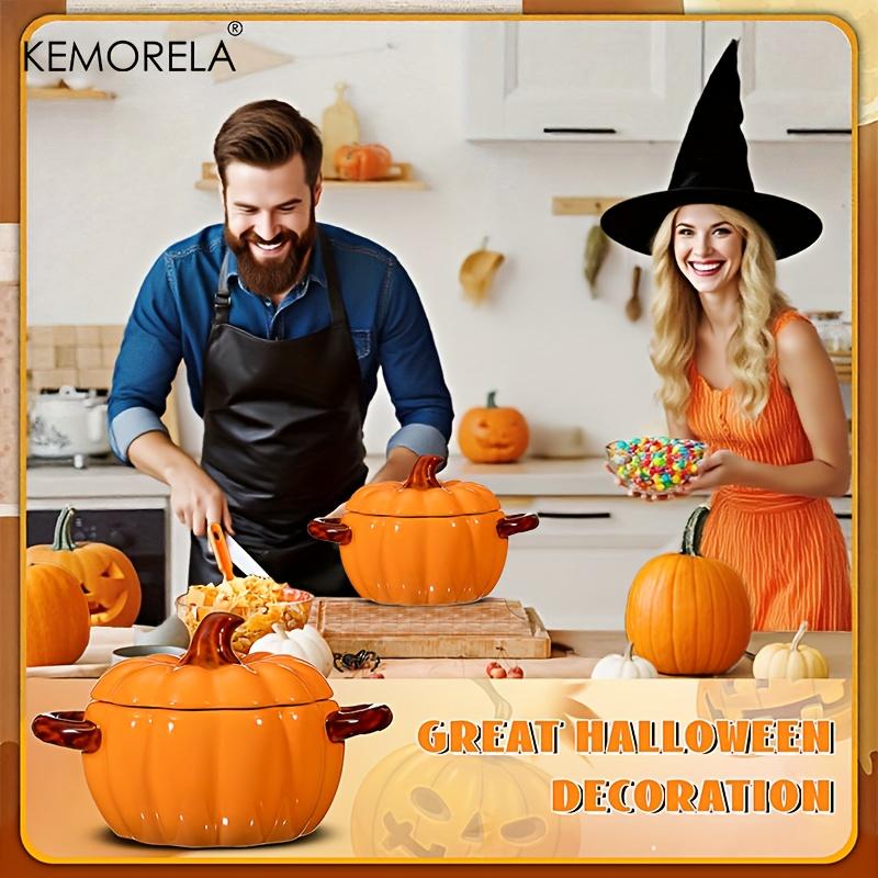 Halloween-Kürbis-Schüssel, ofenfester Keramik-Kürbis-Auflauftopf mit Deckel und Griffen, perfekt für Thanksgiving und Halloween