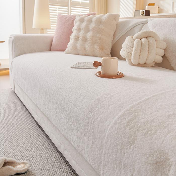 

Sofa Cushion Thickened Winter Senior Stroking Cats Rabbit Plush Sofa Cover Winter Light Luxury Plush Non-Slip Seat Cushion 70*70cm бежевый
