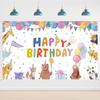 Happy Birthday Banner Tapestry Wall Decor Cute Animal Nursery Art Party Balloons Jungle Safari Kids Room Celebration Backdrop Pr