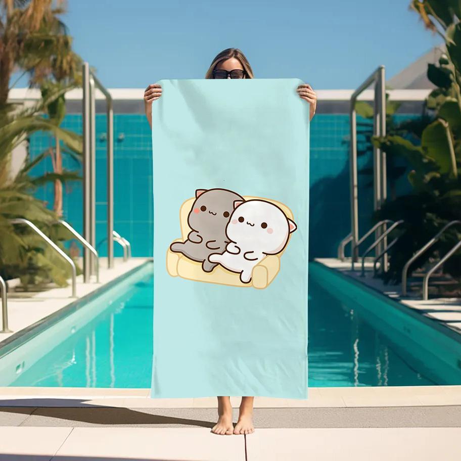 Pfirsich Mochi Katze Handtuch Bad Für Zuhause Schnelltrocknende Handtücher Badezimmerzubehör Spa Körperpflege Sauna Großes Strand-Fitnessstudio Set Sport