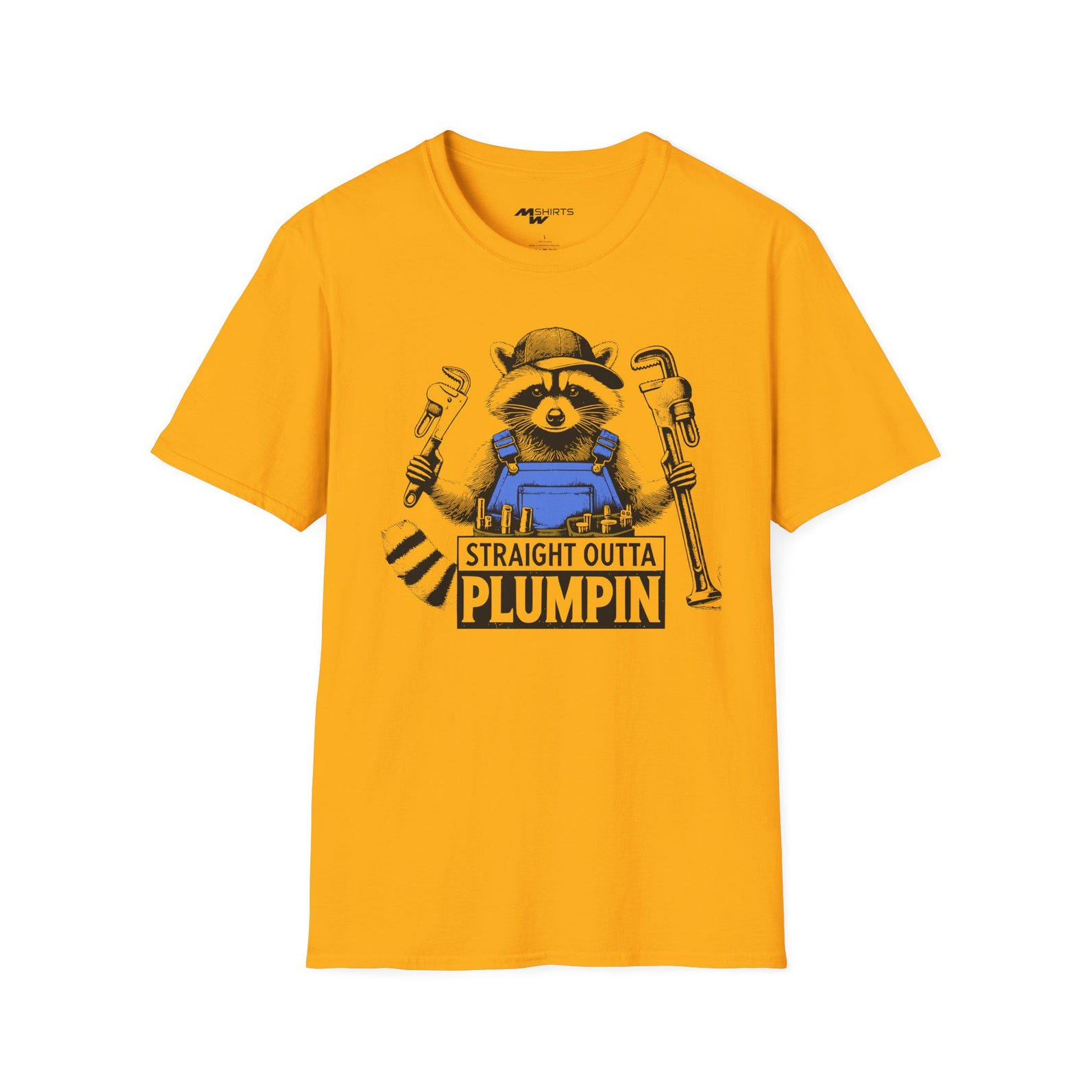 Straight Outta Plumpin/ Engraving-Style Plumber Raccoon/ Unisex Softstyle T-Shirt 4XL