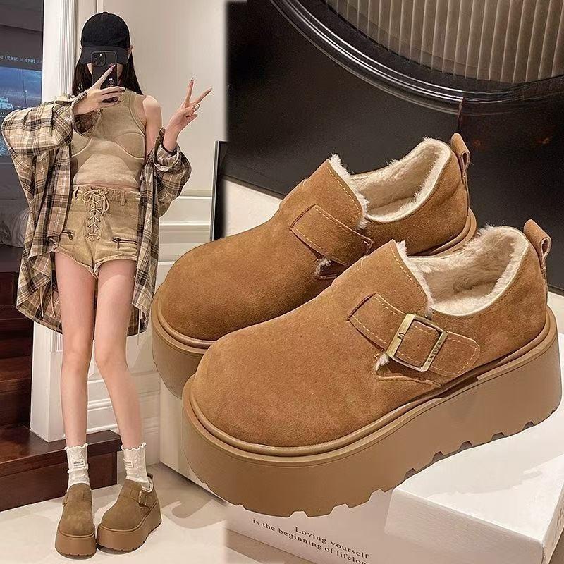 Thick-soled Cotton Shoes for Women, New Autumn and Winter Versatile Height-increasing Fleece Shoes