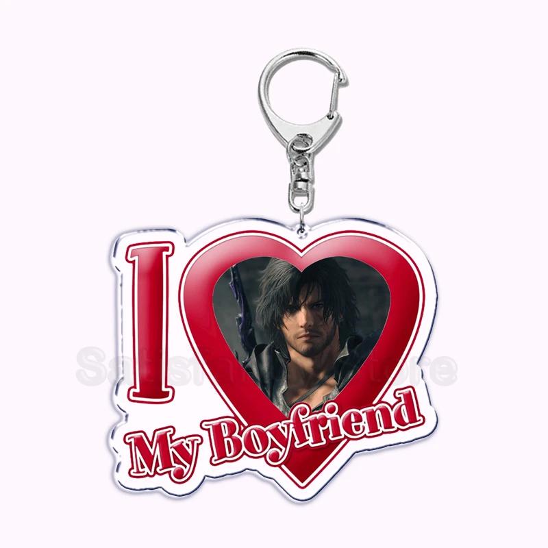 Pfp Sephiroth Acrylic KeyChain Pendant Key Ring I Love My Boyfriend Girlfriend Pink Heart Keyring for Bag Pendant Jewelry Gifts