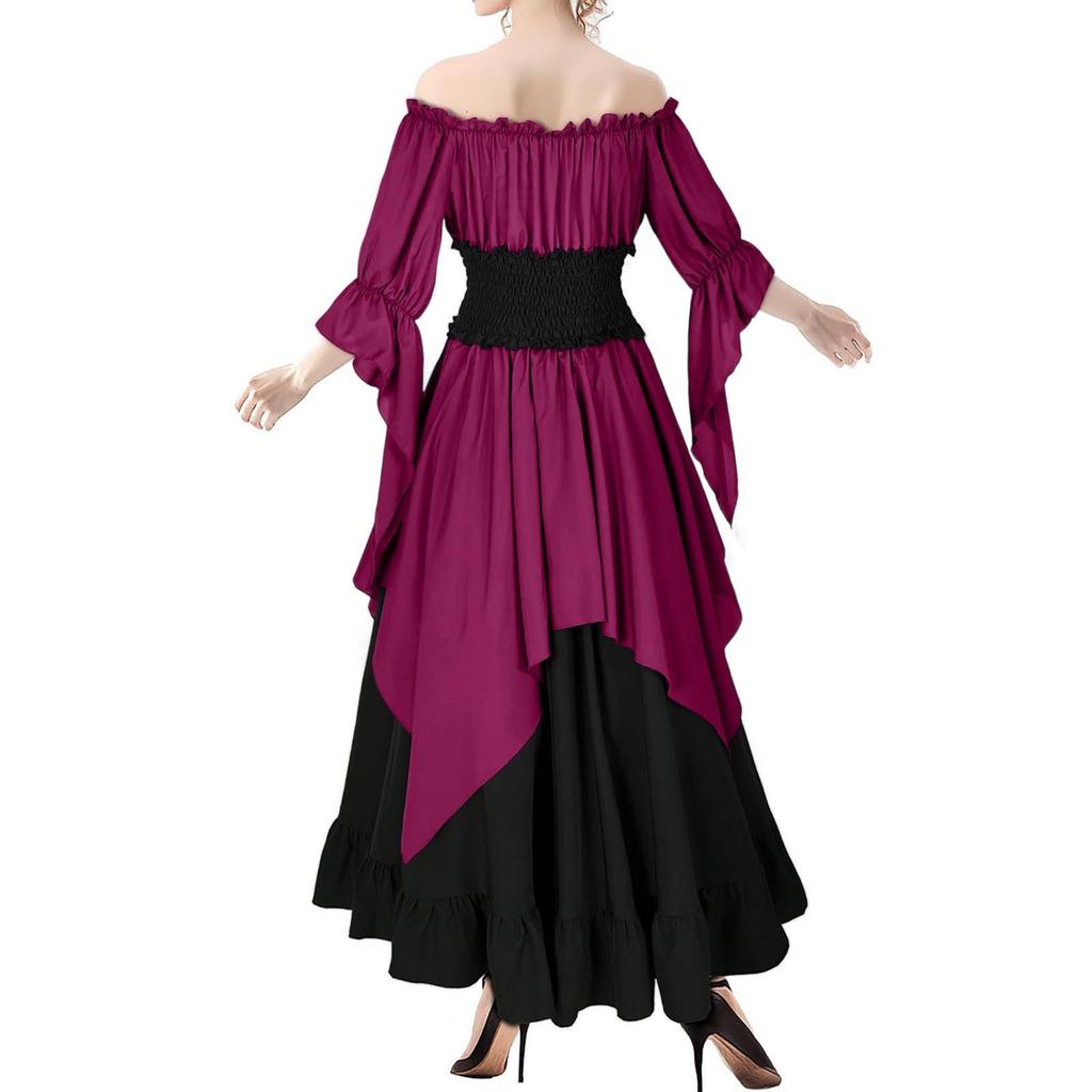 Women's Vintage Color Pleated Tie Waist Dress