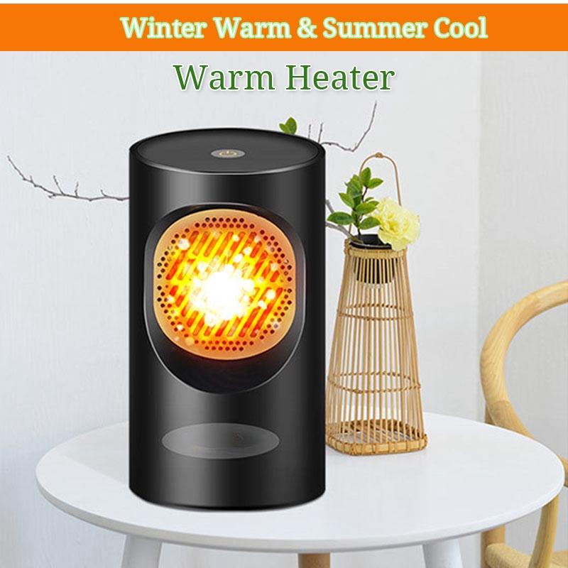 Mini Portable Hot And Cold Wind Electric Fan Heater Touch Switch Small Radiator Warmer Stove for Household Office Travel Black/White