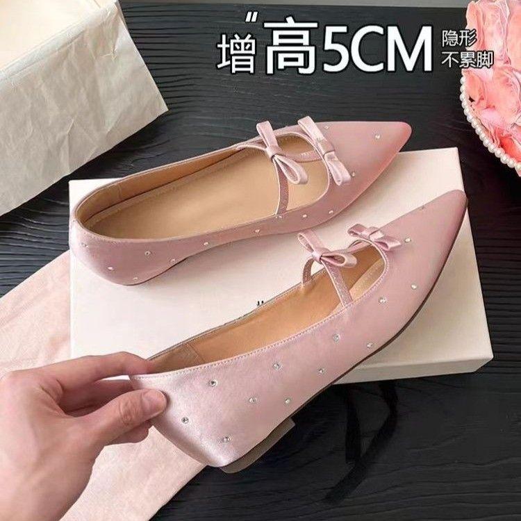Daily skirt polka dot bow soft sole not tired feet single shoes spring and summer satin high-end Mary Jane shoes