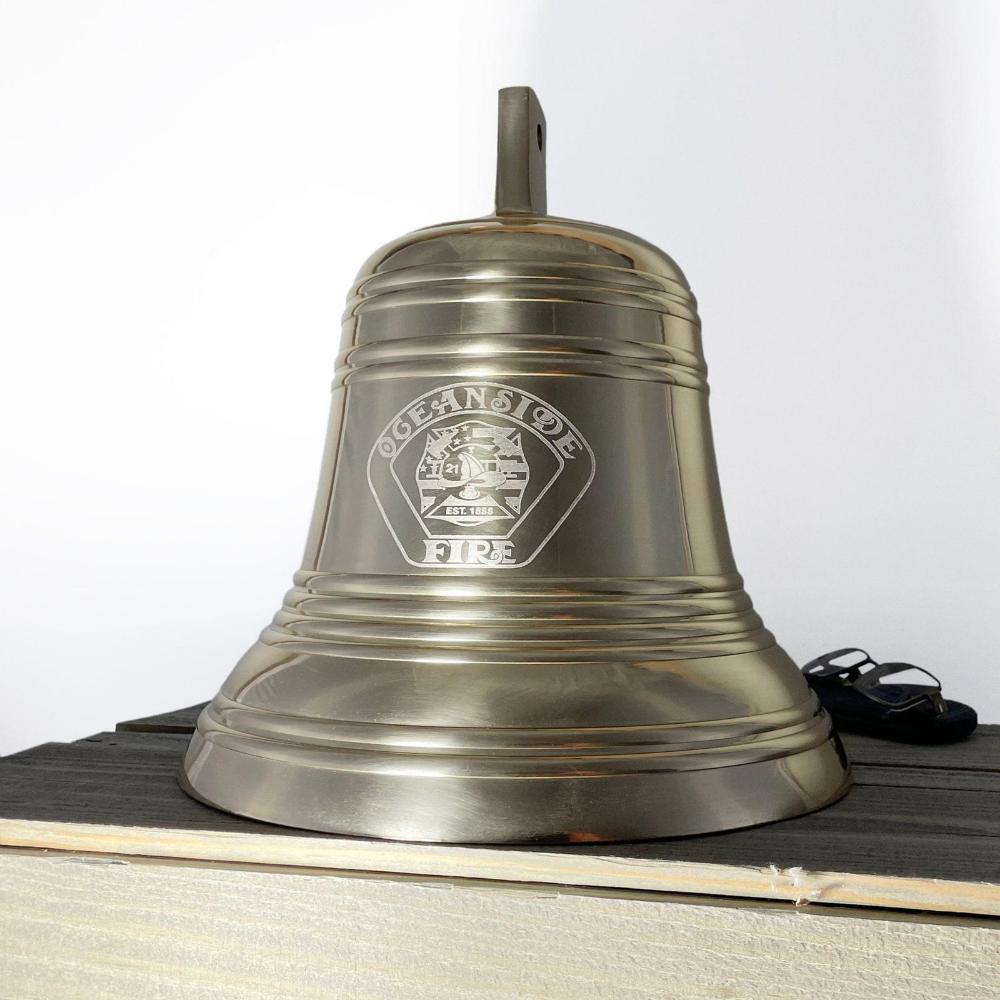 16 Inch Engravable Polished Brass Fire Bell – Vintage Ridged Hanging Alarm Bell for School, Church, Home Decor & Emergency Signal Standard