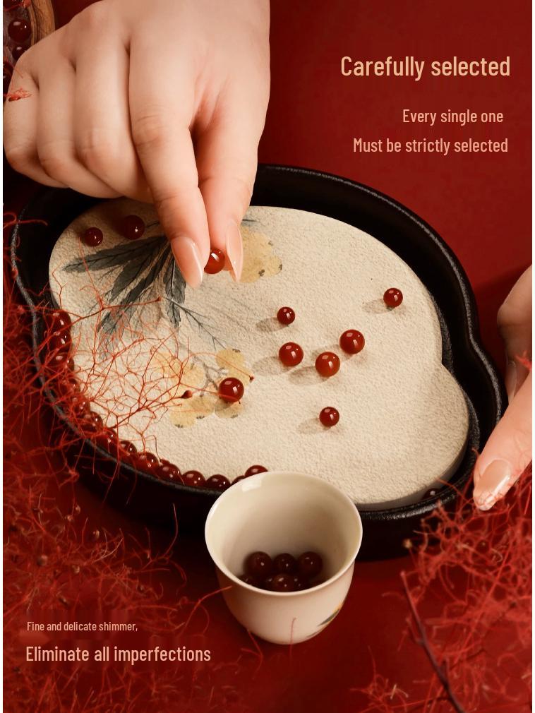 Red Agate & Amber Beaded Bracelet with Ruby Four-Leaf Clover for Women