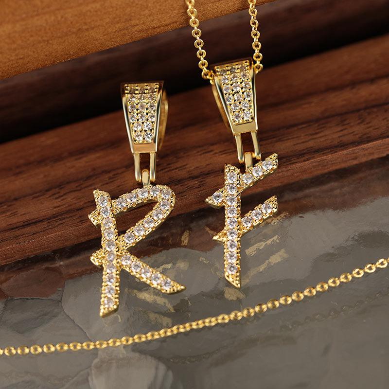 Gold Plated Crystal Initial Letter Necklace Personalized Dainty Name Pendant Jewelry