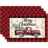 Red And Black Buffalo Plaid Truck Merry Christmas Placemats Set Of 4, 12x18 Inch Seasonal Winter Xmas Holiday Table