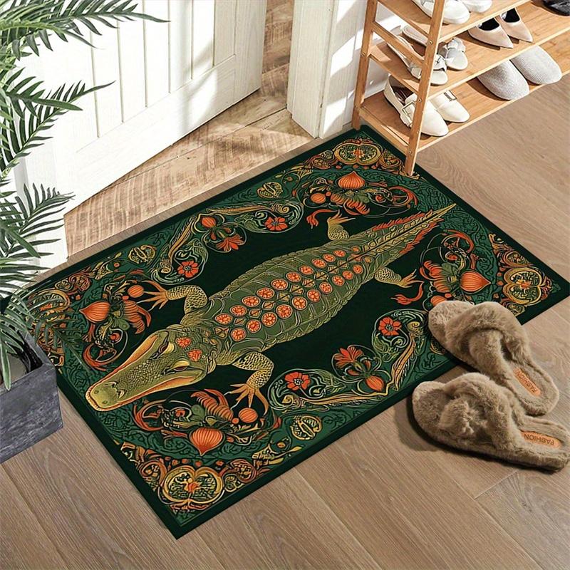 Vintage Crocodile Rug Flannel Soft Kids Carpet Floral Animal Print Bedroom Kitchen Floor Mat Anti Slip