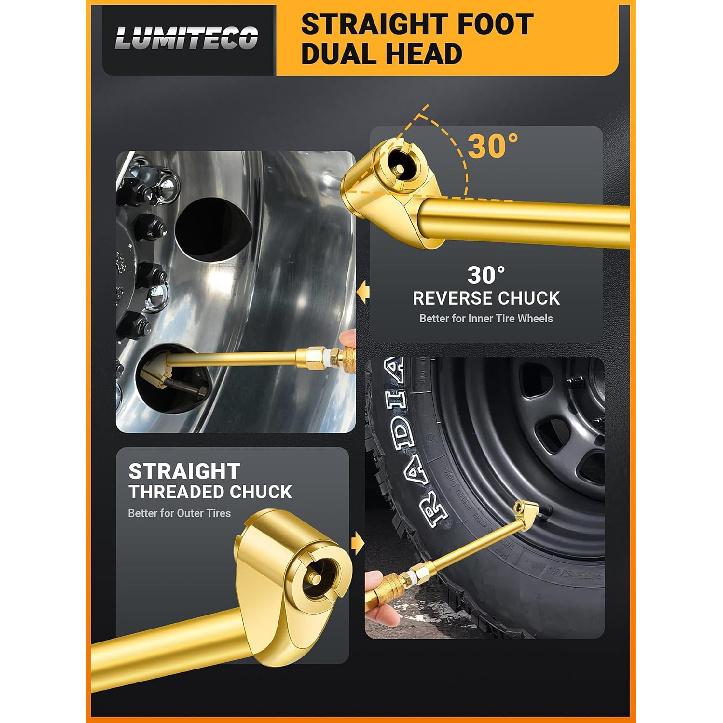 2 Pack Heavy Duty Air Chuck Set-1/4 Inch Female NPT Closed Ball Tire Chuck, Dual Head Air Chuck And Standard Male Quick Plug, Tire Air Fill Kit For