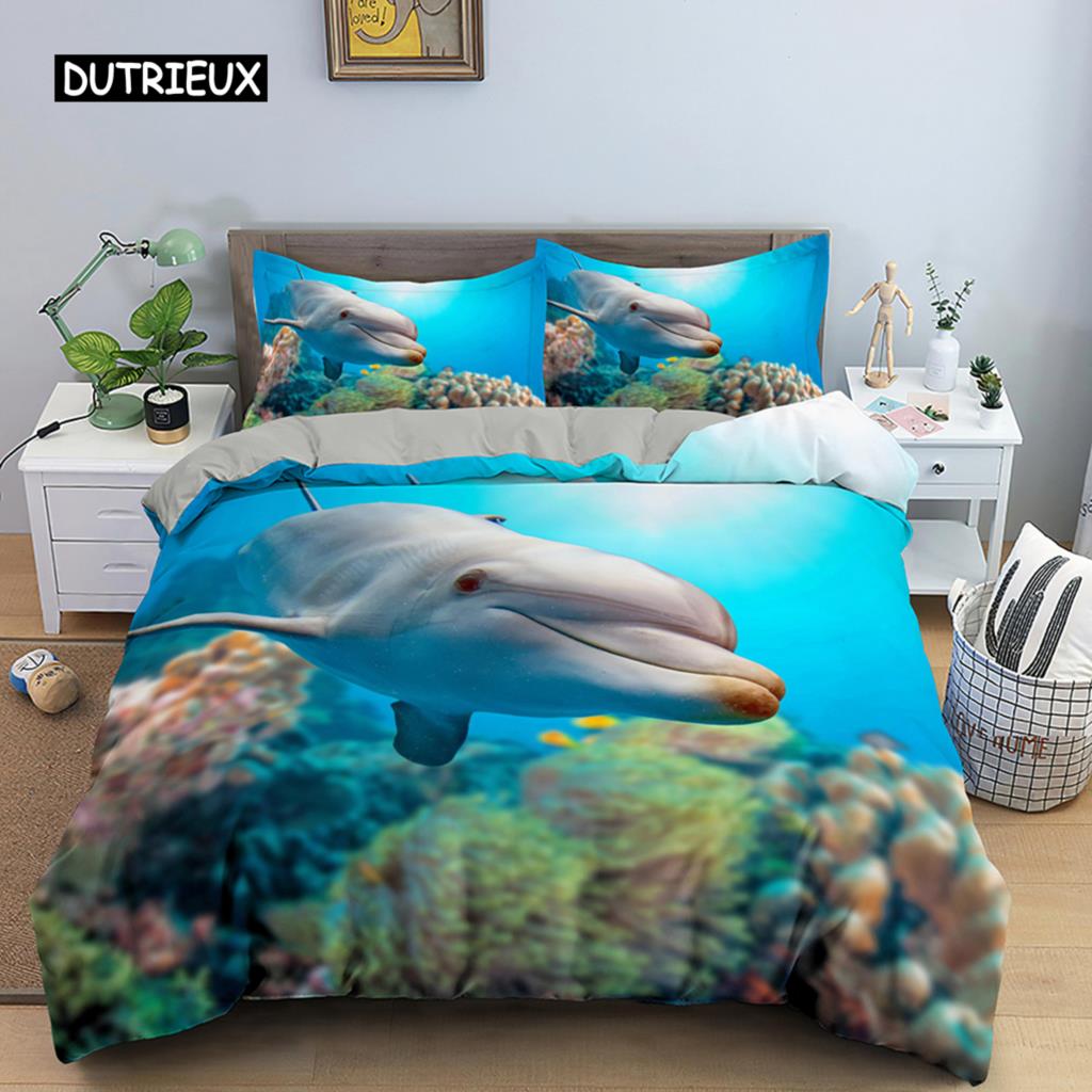 Dolphin Duvet Cover 3D Bedding Set Boys Girls Adults Comforter Cover Queen King Home Textiles Marine Life Polyester Quilt Cover