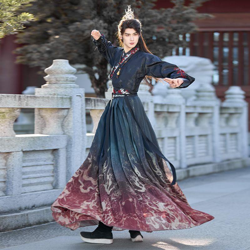 Chinese Wei And Jin Dynasty Style Hanfu For Men, Martial Arts Embroidery, Performance Clothes, Suits