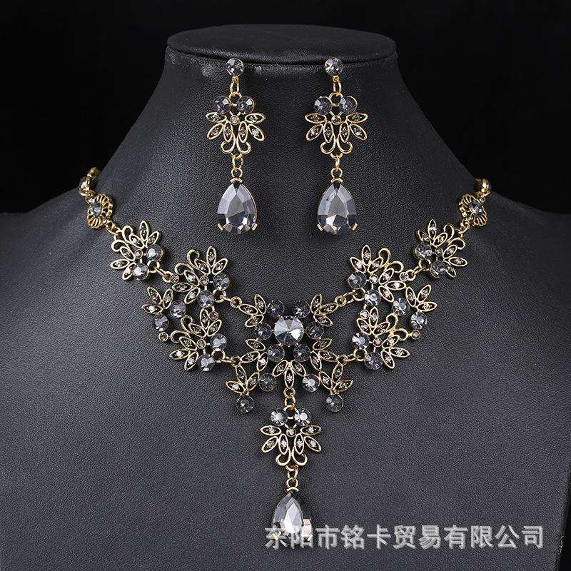 Fashion Necklace And Earrings Set - Leaf And Droplet Wedding Set - Bride's Jewelry Set