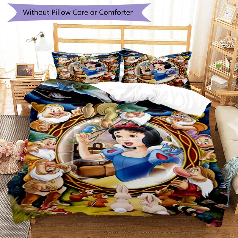 3pc Cinderella and Snow White Cartoon Children's Duvet Cover Set - Super soft (1*Duvet Cover + 2*Pillowcase, Without Core)
