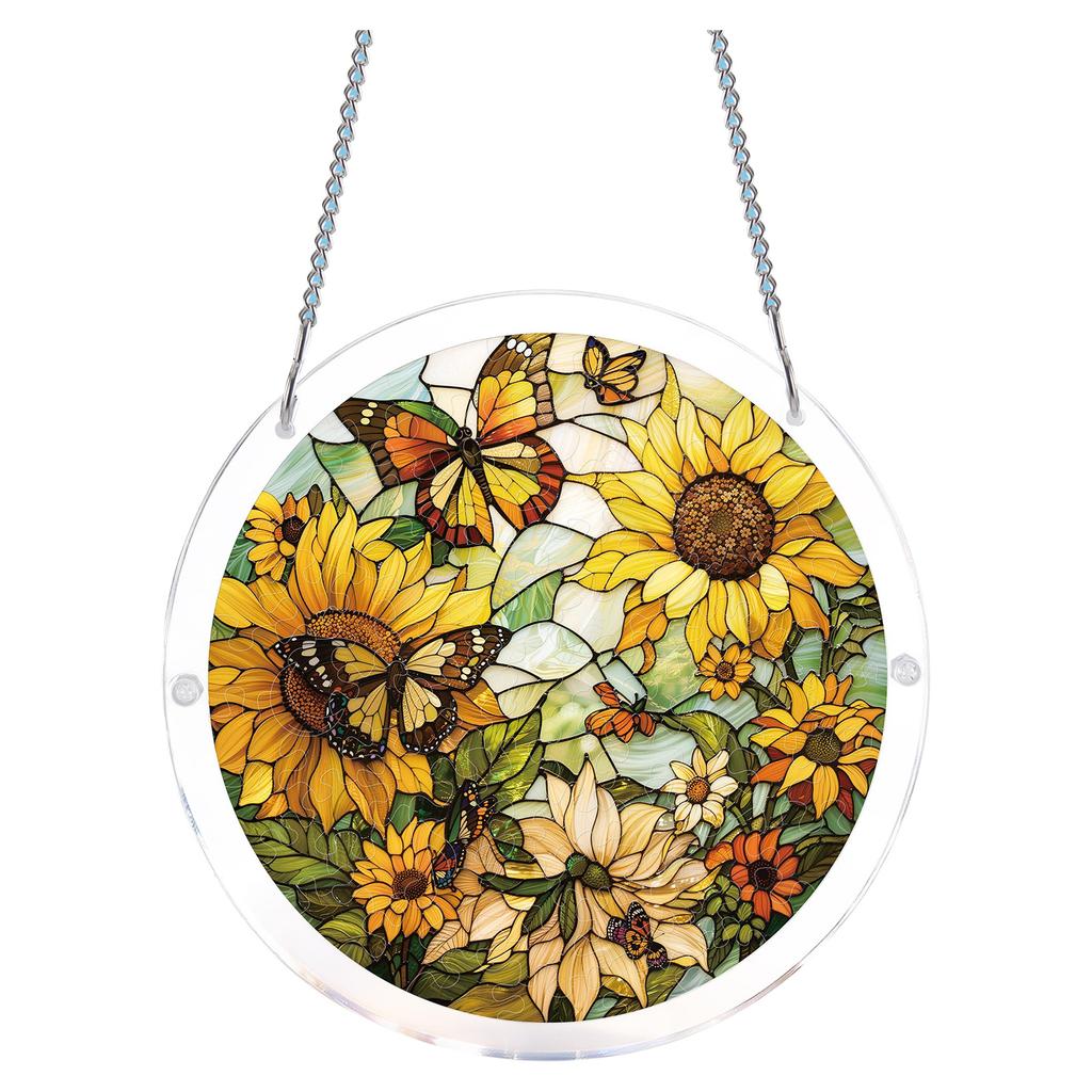 Acrylic Jigsaw Puzzle Suncatcher Window Hanging Ornament with Swan and Water Lily Print for Home and Office Decoration