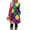 Women's Fashion Casual Dress With Pockets, Decorative Buttons, Carnival Prints, Round Neck And Long Sleeves
