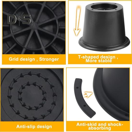 4Pcs Adjustable Round Bed Risers Circle Furniture Risers 3300 Lbs Capacity Non-Slip Design Chair Table Desk Legs Lifting Risers