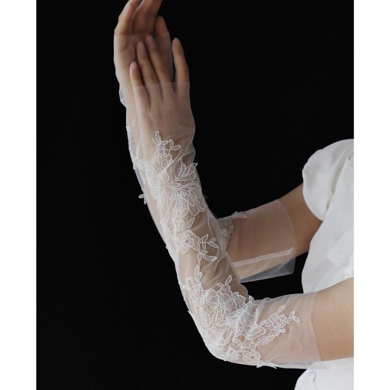 Stretchable Lace Adorned Wedding Arm Cover Fingerless Gloves For Vintage Parties And Receptions