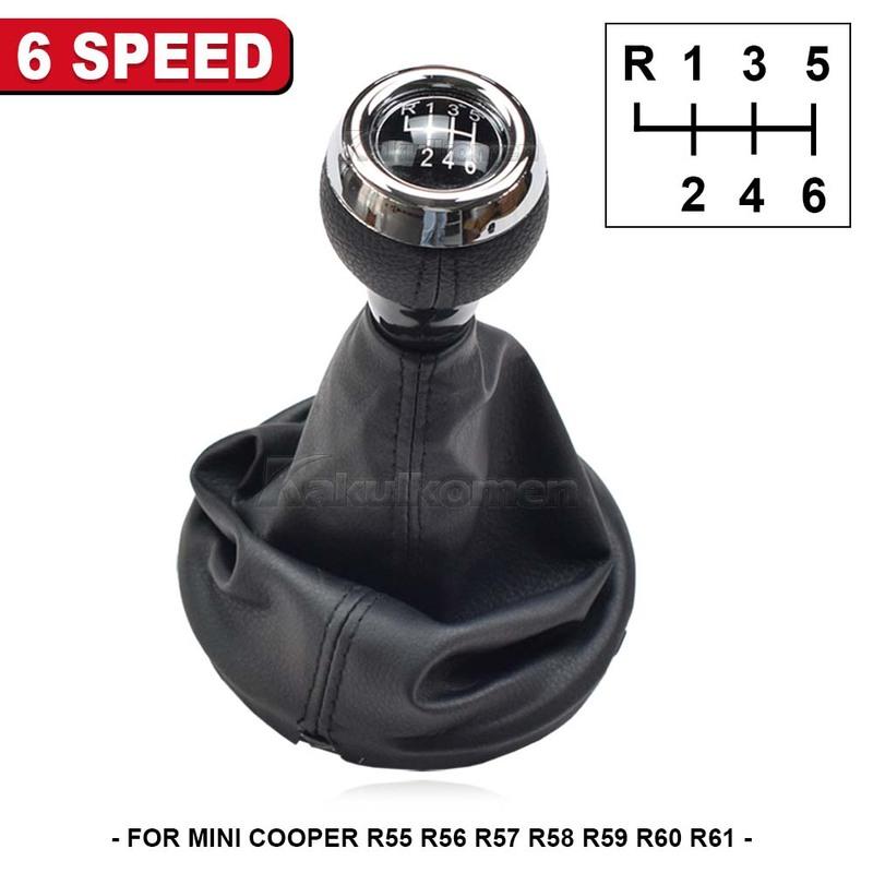 Manual 6 Speed Gear Shift Knob Shifter Lever Chrome + Black Leather Dust Cover For BMW MINI COOPER R55 R56 R57 R58 R59 R60 R61