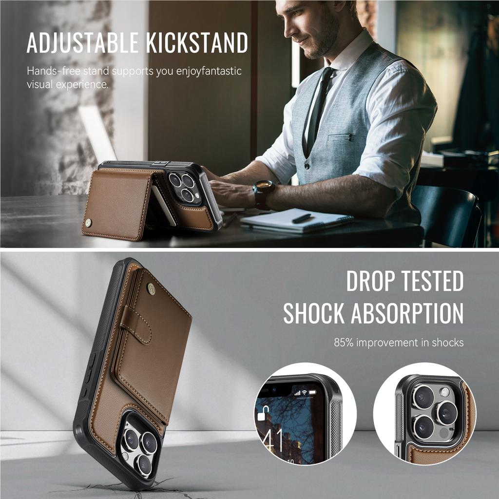 For iPhone 14 Pro Max Case JEEHOOD J09 RFID Blocking Card Holder Leather Back Phone Cover Compatible with MagSafe