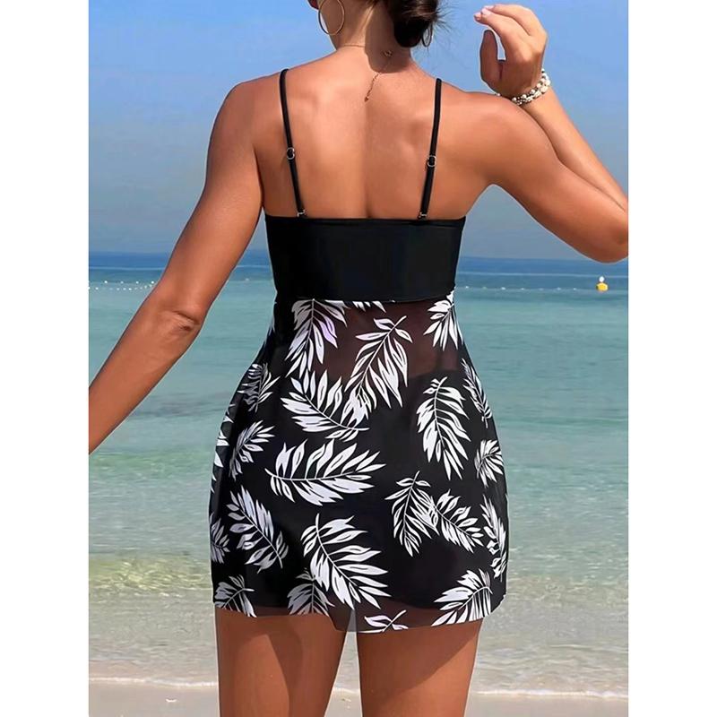 Summer Short Dress Split Swimsuit Women's Sexy Fashion High Waist Swimsuit Thickened Mesh Print Swimming Beach Wear