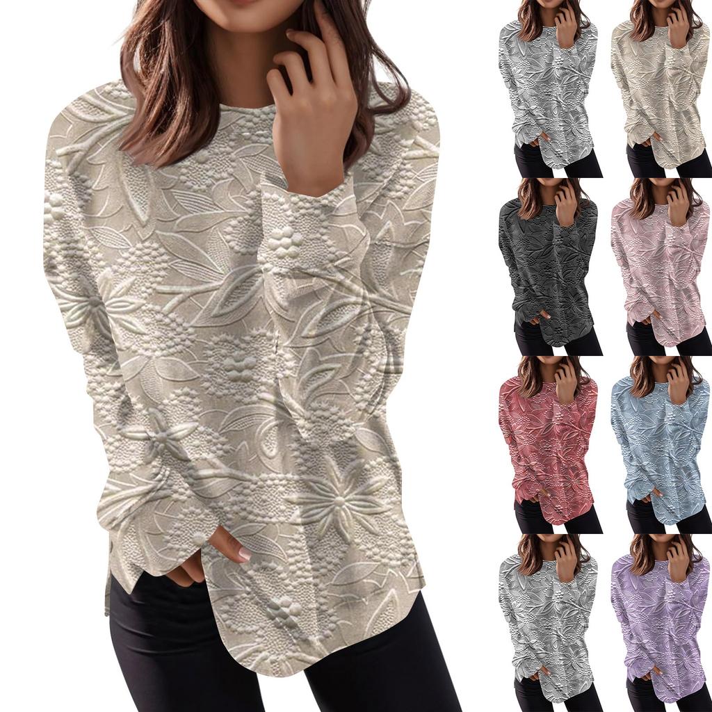 Women's Round Neck Tops Cotton Women's Casual Fashion Print  Long Sleeve O-Neck Pullover Top Blouse