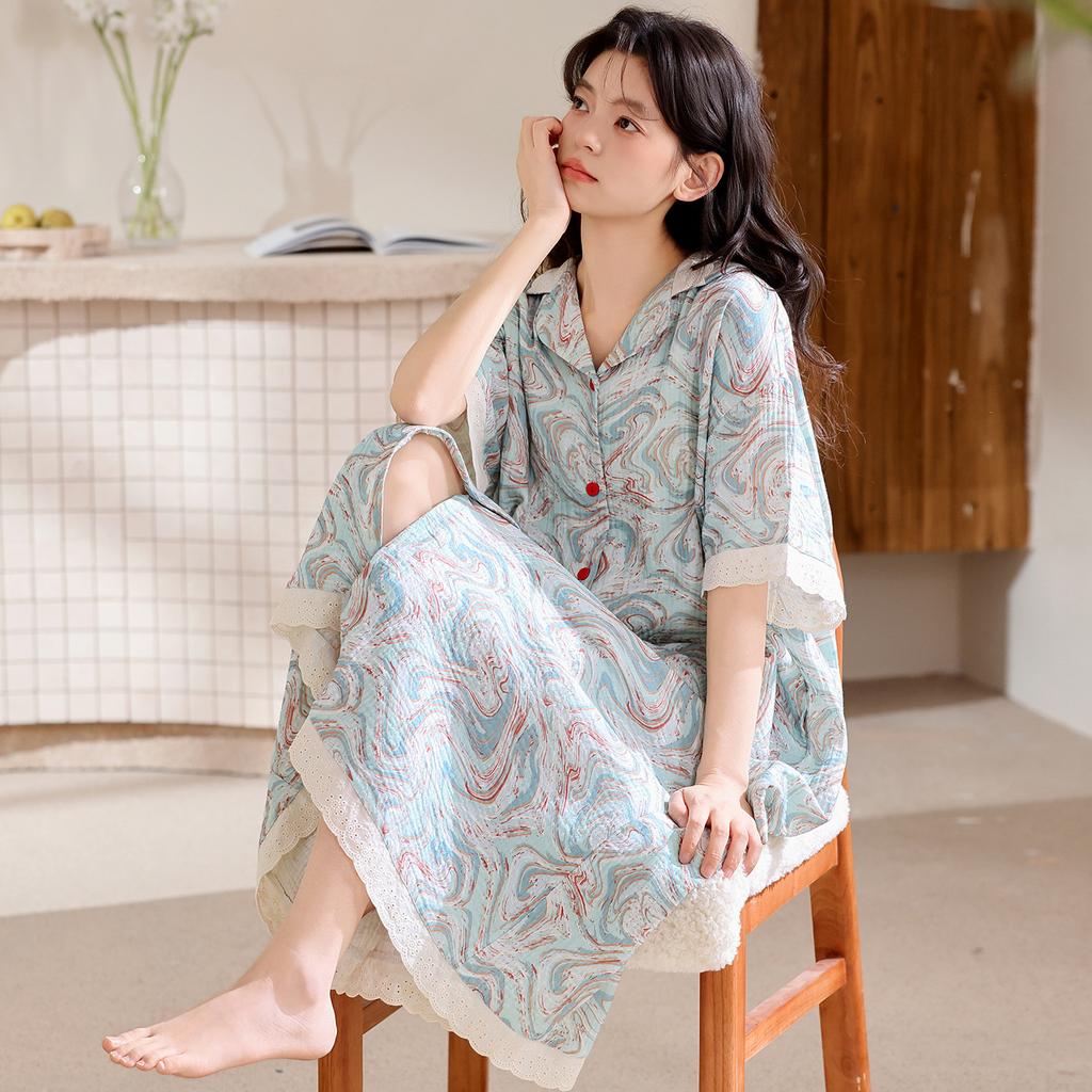 Short-sleeved nightgown women's summer cloud cotton comfortable new princess wind cool long application skirt can be worn outside loungewear
