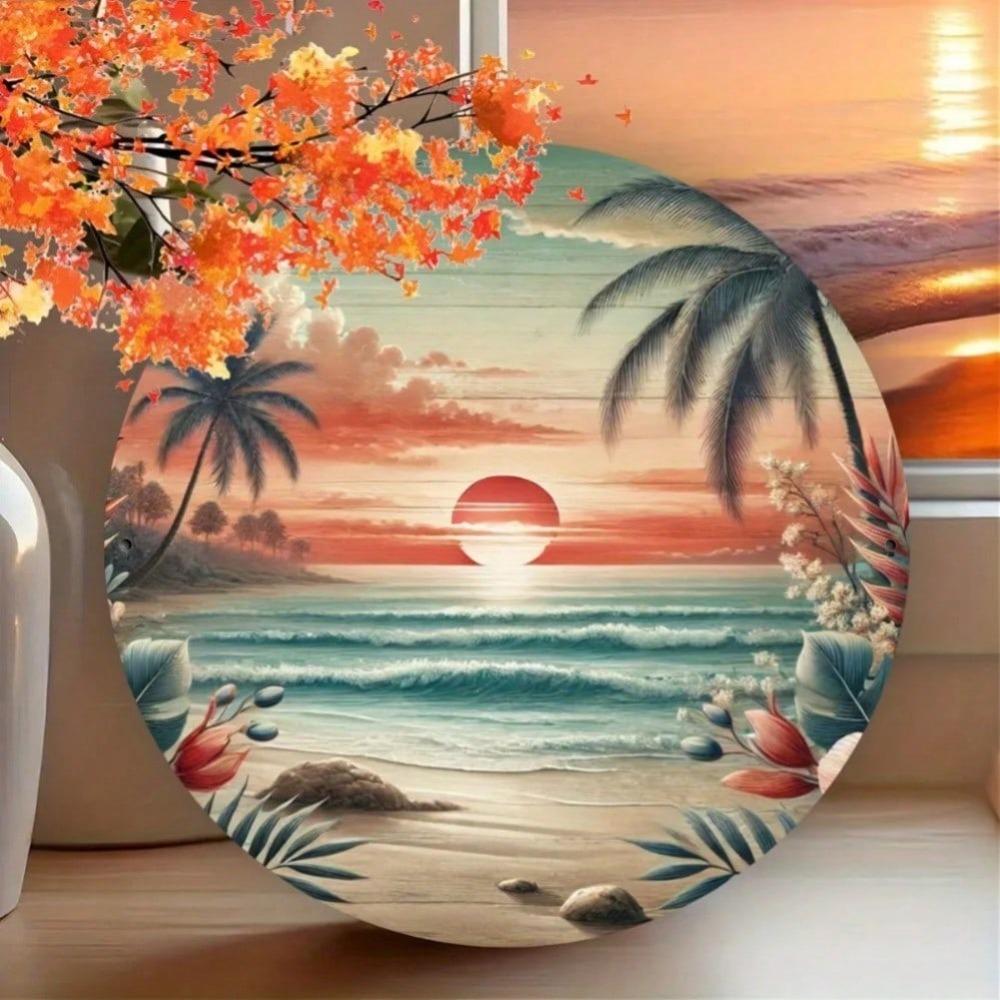 Vintage Metal Tin Sign Coastal Sunset Wall Art for Home Bar Decor