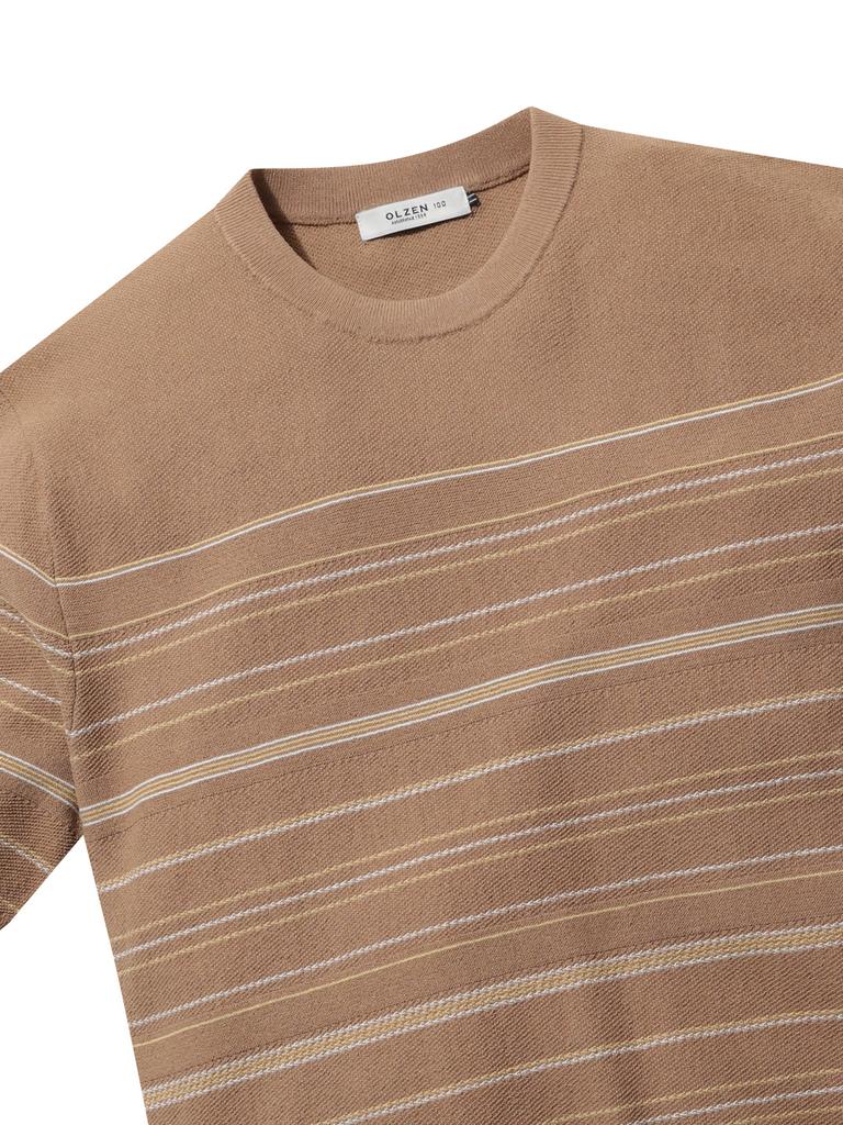OLZEN Men'S Striped Round Short Sleeve Knit_Zog2Er1310Be