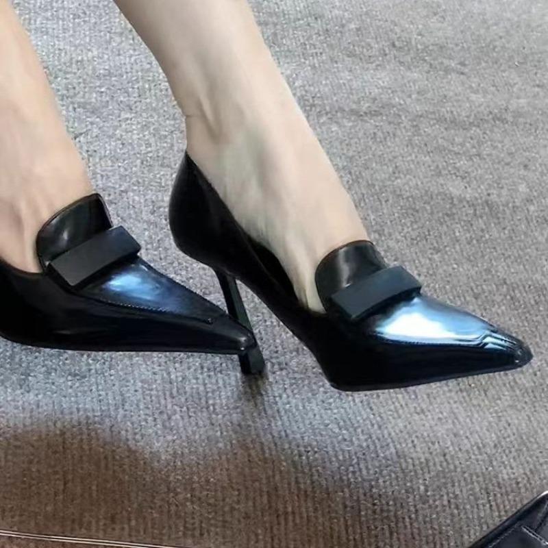 Fashion 2025 Early Spring New High Heels for Women's Sexy Leather Small Square Buckle Pointed Toe Shallow Mouth Elegant Slim Heels Shoes