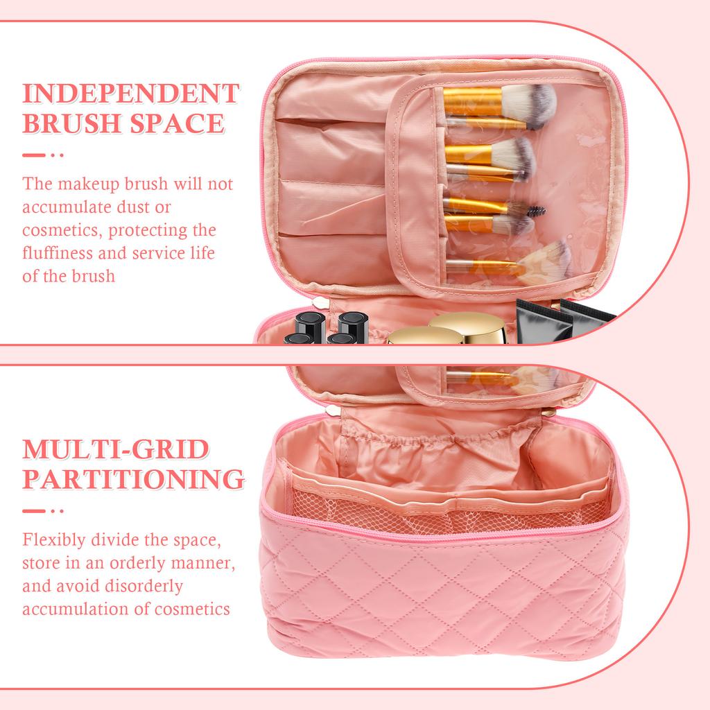 Travel Makeup Bag Large Capacity Portable Cosmetic Organizer Bag Polyester Women Toiletry Case with Divider and Handle for Home