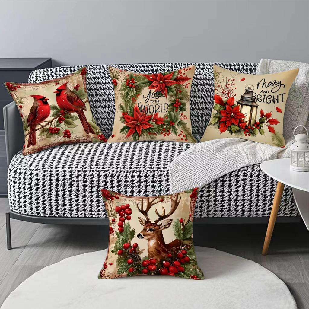 Christmas Pillow Covers 18x18 Inch Linen Linen Couch Cushion Holiday Pillow Covers For Sofa Bed Farmhouse Winter Bedroom Living