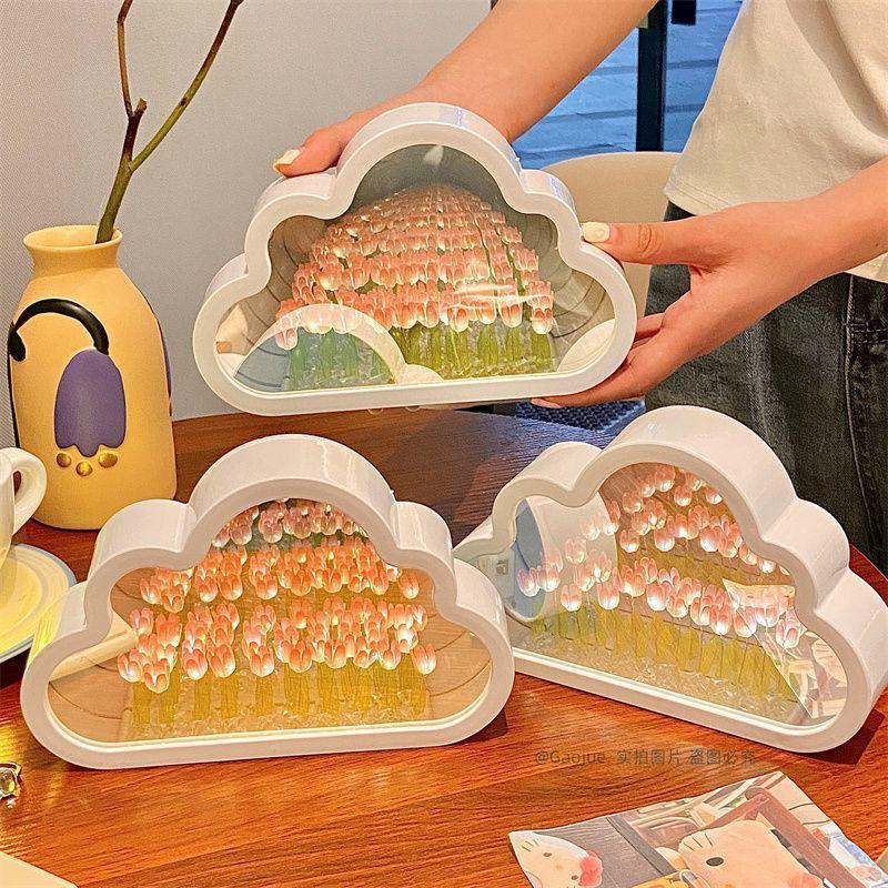 Tulp Nachtlampje DIY Bloemenzee Kit: Handgemaakte Driedimensionale Wolken Spiegel Cadeau voor Meisjes