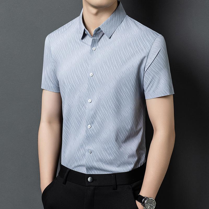 Summer Men s Short Sleeve Shirt Business Casual Striped Breathable Lapel Collar Printed M