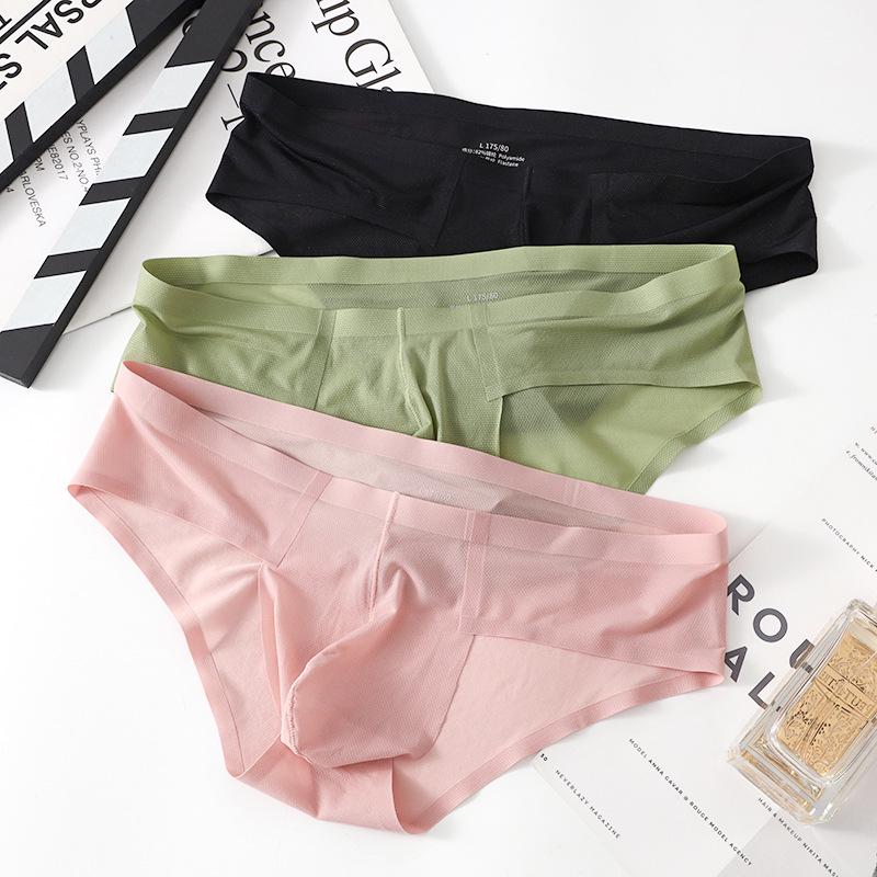 

Ice Silk Men s Triangle Briefs - Breathable, Comfortable, Seamless U-Pouch Underwear M [90-110 lbs] рожевий