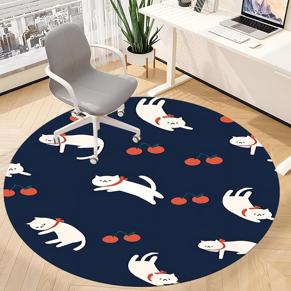 1pc Cherry Cats Office Round Area Rug, Under Office Chairs Bedroom Living Room Home Decor, Room Deco