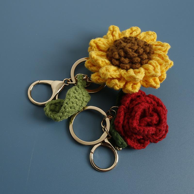 Exquisite Handcrafted Crochet Keychain With Heart-Shaped Bear Charm Unique Fabric Floral Keyring Car Key Decoration Perfect Gift Anniversary