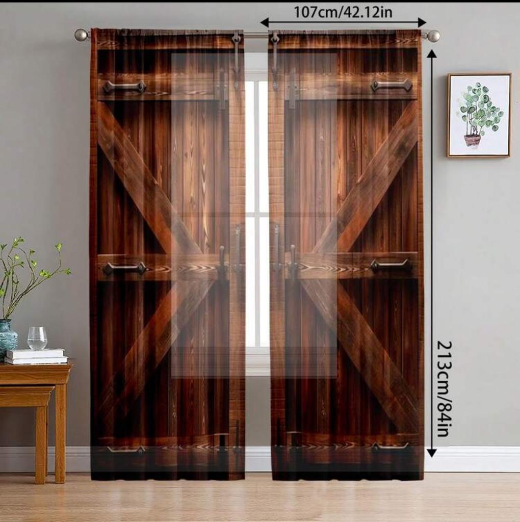 Retro wooden door pattern printed curtains, pole bag curtains, bedroom and living room, home decoration, room decoration