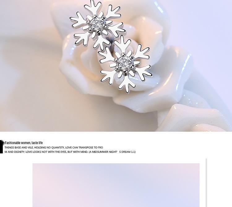 S999 Reinsilber Schneeflocke Zirkon Ohrstecker, Koreanischer Stil Weihnachten Damenmode, Exquisiter Nischenschmuck
