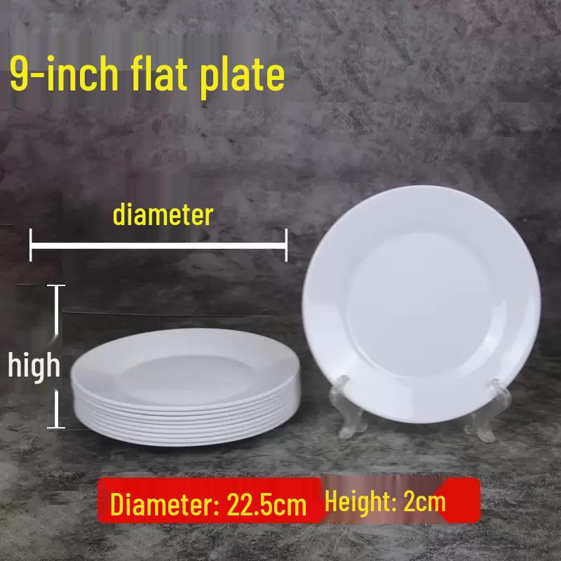 Jie Xiang Jia Commercial Melamine 9-inch White Flat Plate (10-Pack)