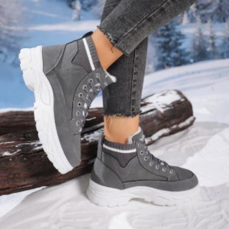 Women's Large Size Thick Sole Winter Warm Fur One Snow Boots Thickened Lined Ankle Boots Non-slip Hiking Sports Martin Boots