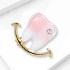 Tooth Brooch Pin Glossy Pink and White Enamel Style Alloy Lapel Accent with Gold Tone Outline, Pin Back Accessory for Jackets Collars and Bags