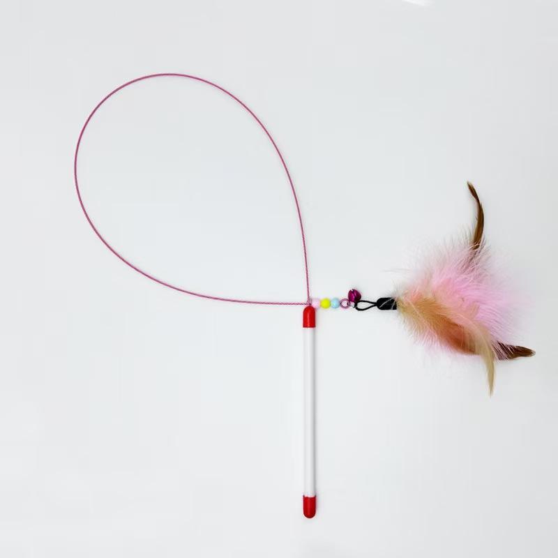 Cat Toys Long Rod Steel Wire Feather Bells Bite-resistant Handheld Cat Teaser Self-Hi Bored Cat Toys Pet Toys