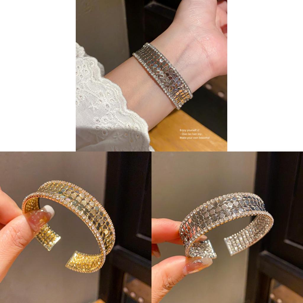 Geometric Zircon Round Multilayer Open Cuff Bracelet For Fashion Women