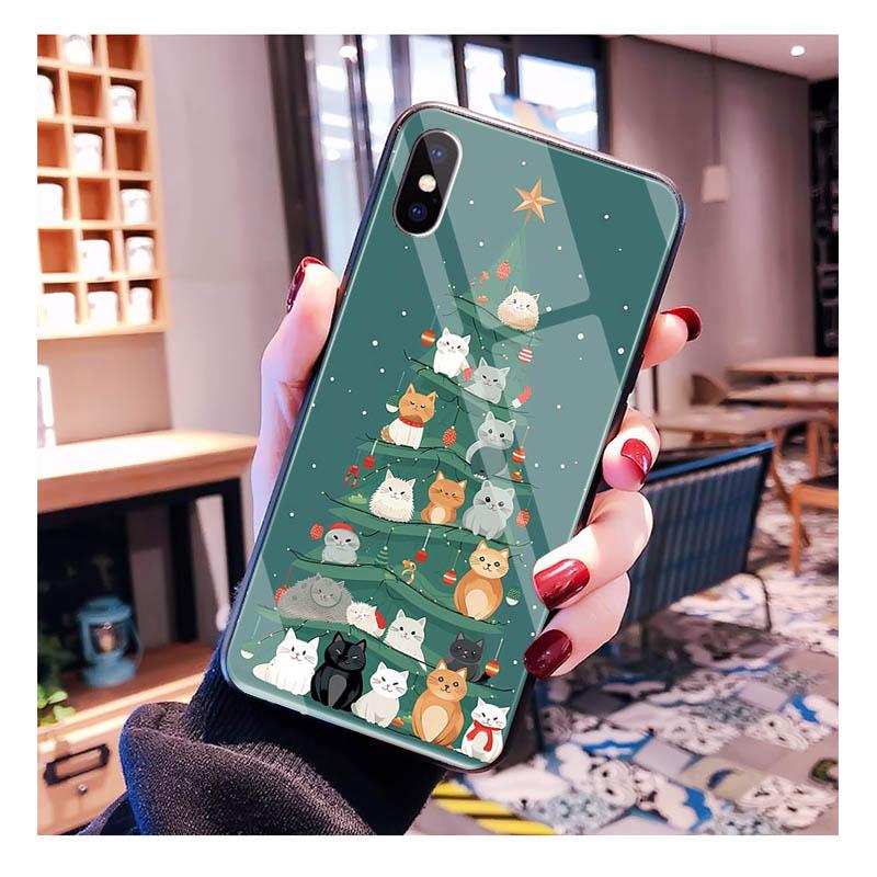 Glass phone case For Samsung S25 S24 S23 S22 Ultra S24 Plus A55 A16 A54 A15 A56 A36 S25 FE Christmas Ball Tree