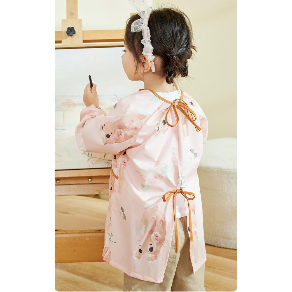 Kids Waterproof Apron Rabbit Print Long-Sleeve Stain-Resistant Art Smock for Boys Girls Bibs Easy Clean Children Painting Aprons